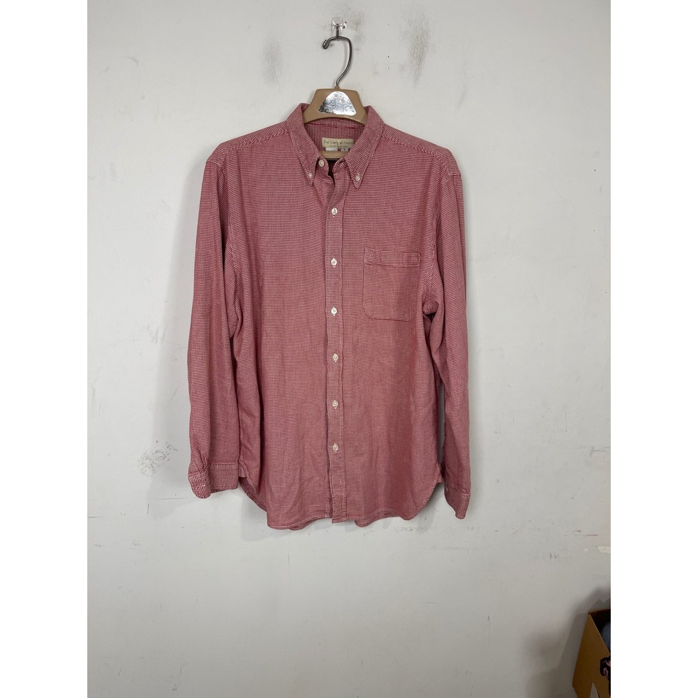 The Territory Ahead Mens Red White Micro Check Cotton Button Down Shirt Large